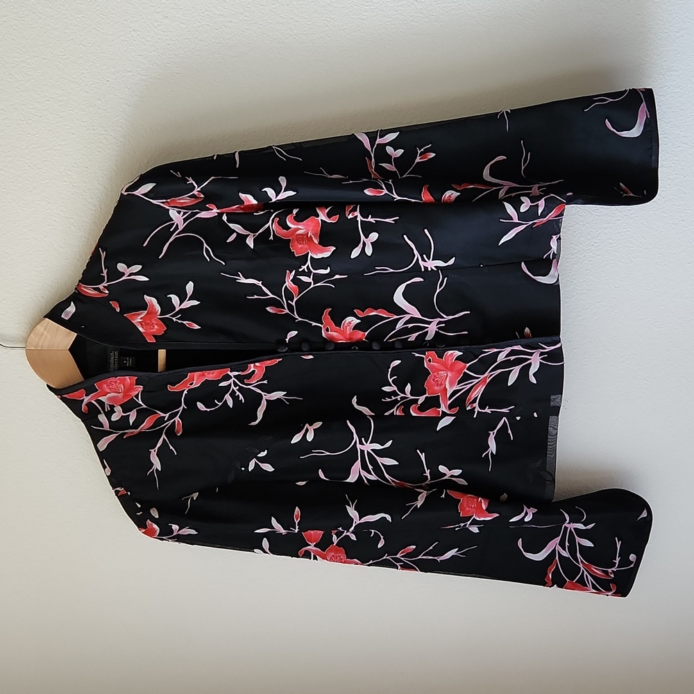Dress barn black floral jacket Sz 6/8 Asian Inspired Office Business Core